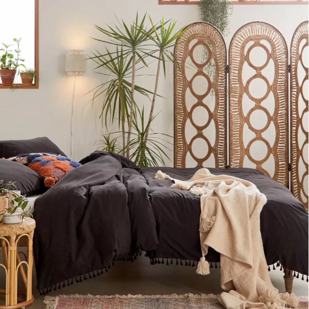 Urban Outfitters Washed Cotton Tassel Duvet Cover